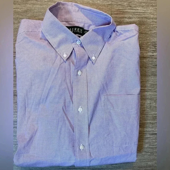 Lauren Ralph Lauren Button Down Shirt Purple Plad Slim Fit Mens Size 17 34/35 - Picture 5 of 5